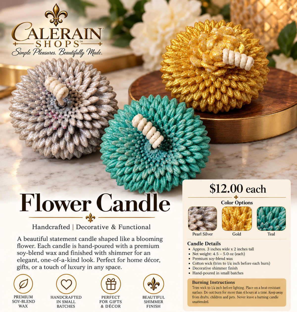 Chrysanthemum Flower Hand-Poured Candles